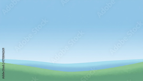 Green Hills Blue Sky Simple Landscape Illustration