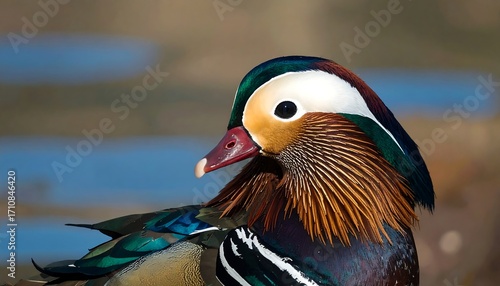 Mandarin Duck Portrait Close-up