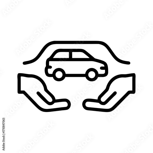 Car insurance protection with hands and roof line for vehicle safety and coverage assurance icon vector