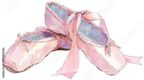 Elegant Ballet Shoes with Ribbons Watercolor Illustration