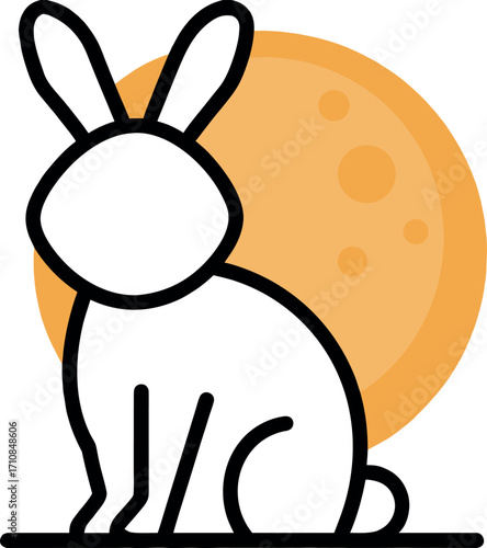 A rabbit and full moon vector icon