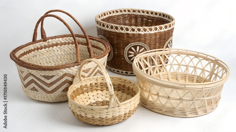 Fototapeta premium Four Woven Baskets Assorted Styles and Colors handmade