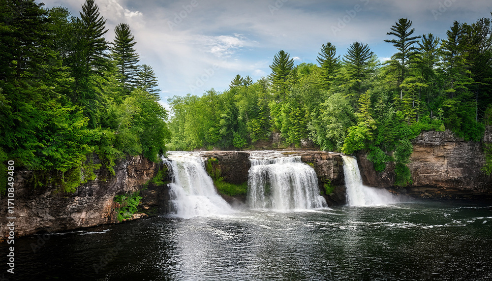 Fototapeta premium Victoria Falls On Black River In Washago Ontario Offers A Serene Natural Escape With Lush Forests And Pristine Waters