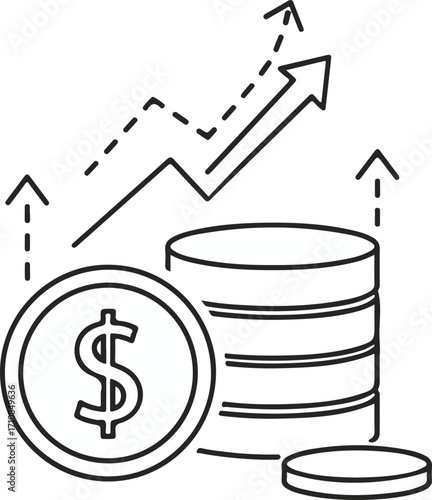 Vector of "Income rate increase" or "Financial growth" icon, a common visual representation in finance and business contexts. 