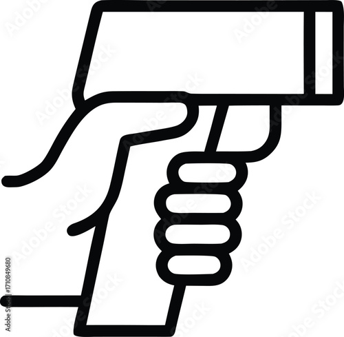 hand holding thermometer gun outline vector icon