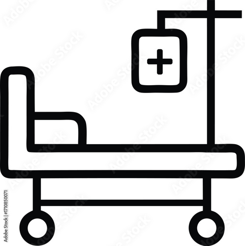 hospital bed with iv drip outline vector illustration