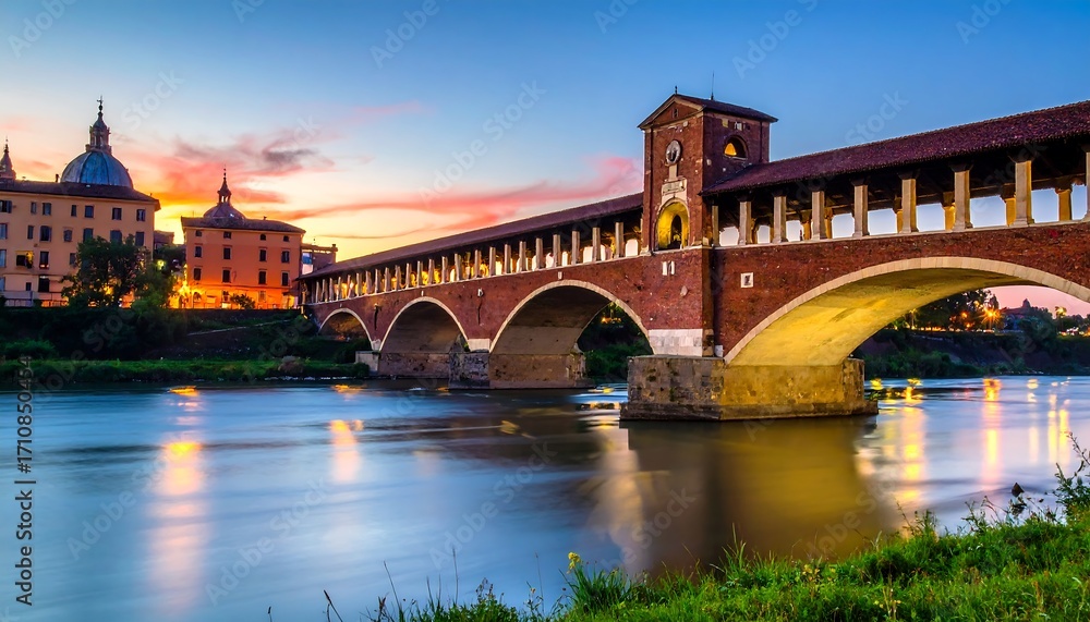 Naklejka premium Venetian Bridge at Sunset, Architectural marvel of history