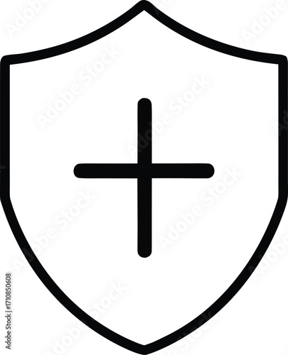 shield with plus sign vector outline icon