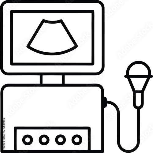 ultrasound diagnostic equipment outline vector icon on transparent background