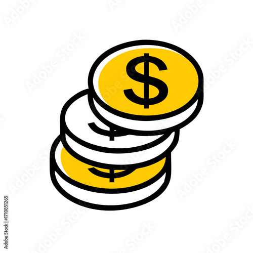 Yellow dollar sign coin and crescent moon shape with dollar sign on black background