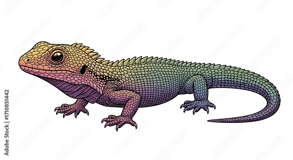 Obraz premium Colorful Tuatara Lizard Reptile Illustration Isolated on White.