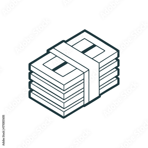 Vector of a stack of money or banknotes on white background.