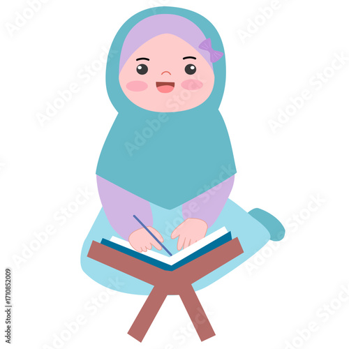 illustration of a girl reading the Quran
