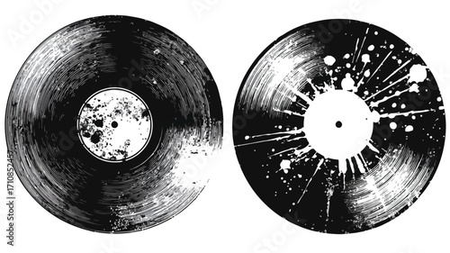 Modern Abstract Black and White Vinyl Record Stencil Art Set