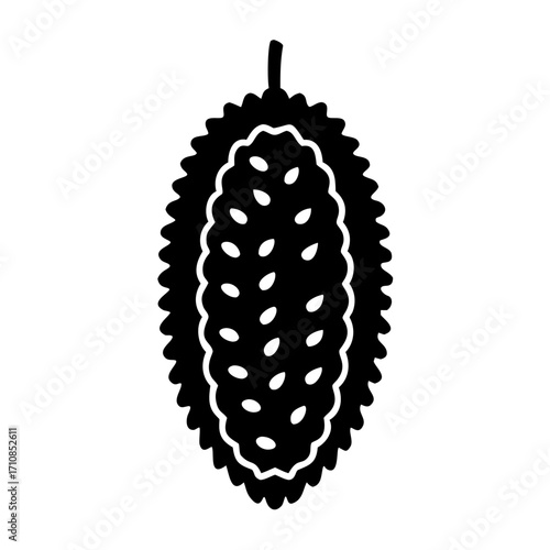 Black and white graphic of a jackfruit illustration vector exotic fruit tropical food healthy eating design 