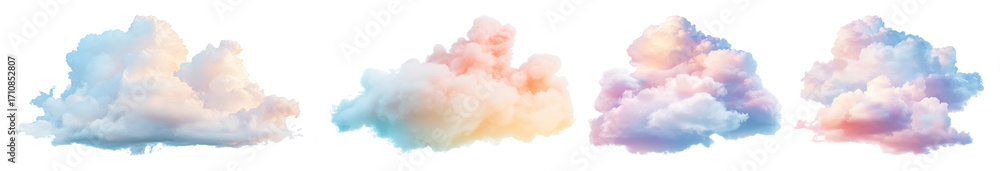Fototapeta premium PNG Pastel clouds floating peacefully, element set on transparent background