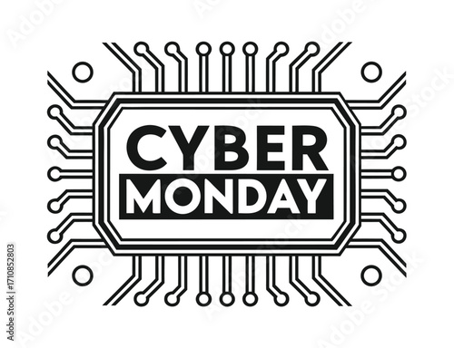 Cyber Monday promotional banner with circuit board design illustration graphic