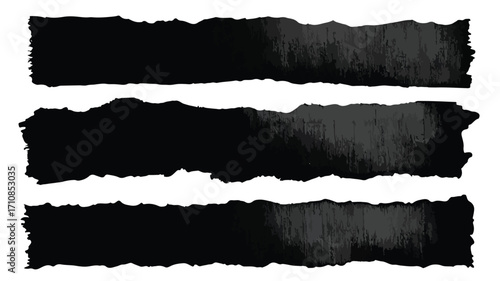 Black Ripped Paper Strip Set Cutout Rectangular