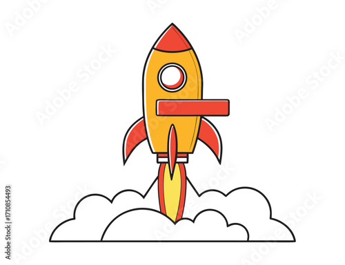 Cartoon rocket launch illustration showcasing startup and creative project concept