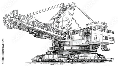 Bucket Wheel Excavator Outline Vector Illustration for Construction Industry