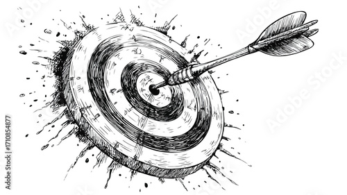 Hand-Drawn Bullseye Target Sketch with Dart for Goal Setting