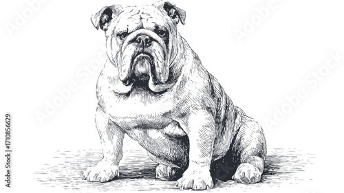 Vintage Bulldog Engraving - Majestic Canine Sitting Tall and Proud