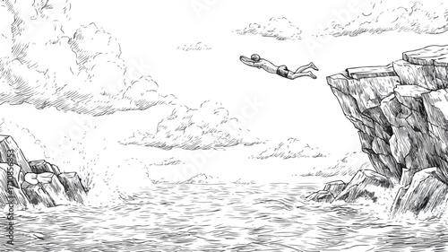Summer Cliff Diving Thrill Vector Illustration