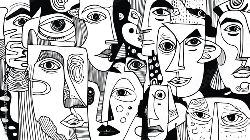 Various Hand-Drawn Decorative Faces Collection for Creative Projects
