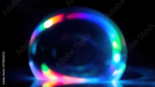 Blurred rainbow refraction overlay effect. Light lens prism effect on black background. Holographic reflection, crystal flare leak shadow overlay. Colorful rainbow disco ball light