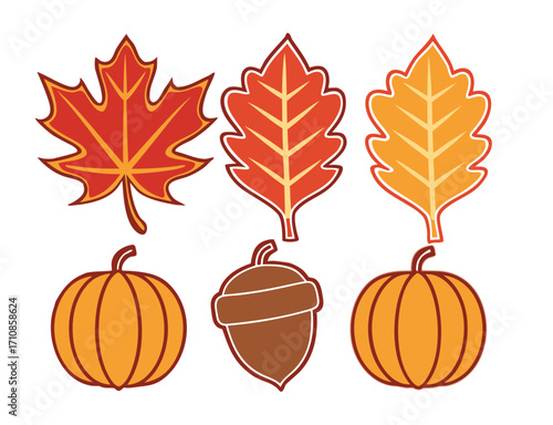 Autumn Harvest Festive Seasonal Vector Graphic with Leaves Pumpkins and Acorn