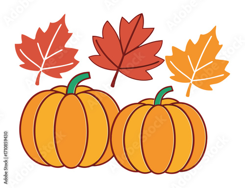 Autumn pumpkins and fall leaves clip art seasonal decoration illustration