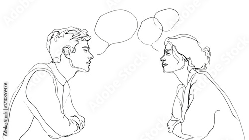 Professional Line Art of Two People in Conversation - Vector Illustration