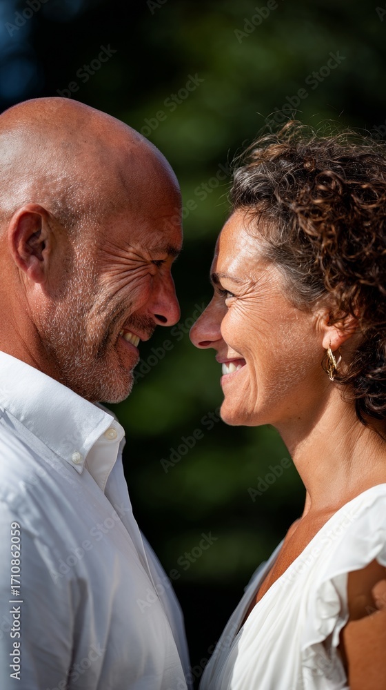 Obraz premium Couple sharing affectionate moment outdoors during daytime.
