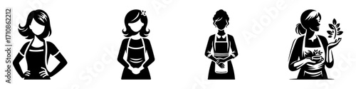 Modern Minimalist Woman Wearing Apron Icon, Flat Silhouette of a Cooking Figure Vector for Kitchen Illustration Design