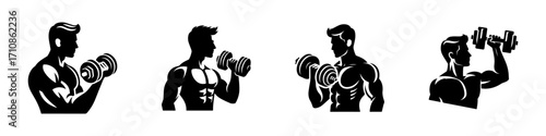 Modern Minimalist Man Lifting Dumbbell Icon, Flat Silhouette of a Half-Body Figure Vector for Fitness Illustration Design