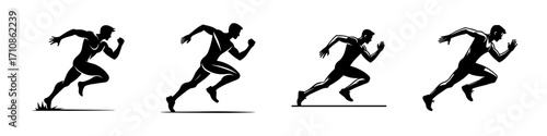 Modern Minimalist Men Running on Track Icon, Flat Silhouette of an Athlete Vector for Sports Illustration Design