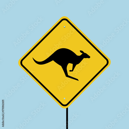 Kangaroo Crossing Road Sign Vector Illustration