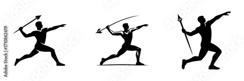 Modern Minimalist Men Throwing Javelin Icon, Flat Silhouette of an Athlete Vector for Track Sports Illustration Design