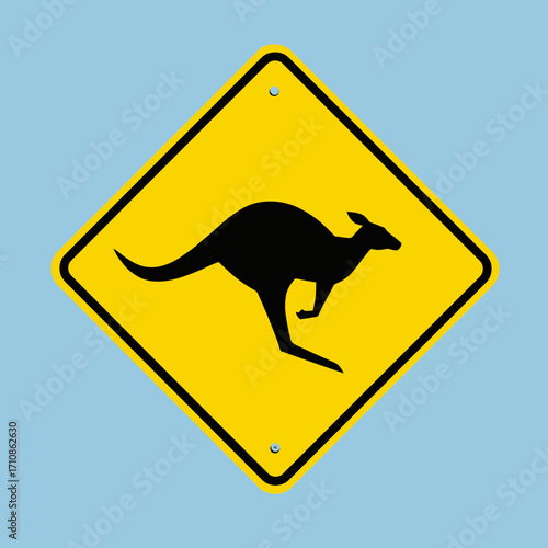 Kangaroo Crossing Road Sign Vector Illustration