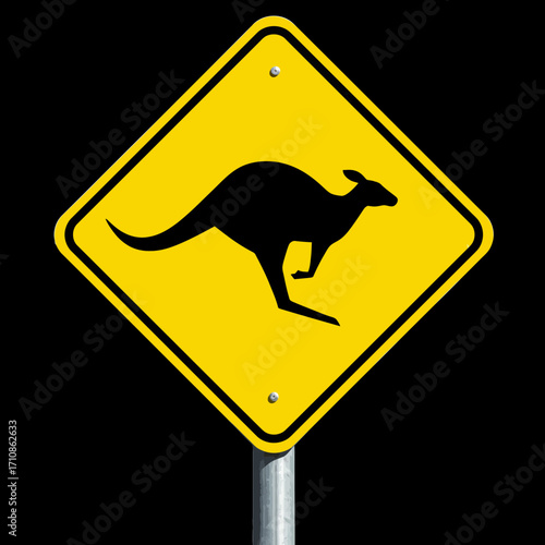 Kangaroo Crossing Road Sign Vector Illustration