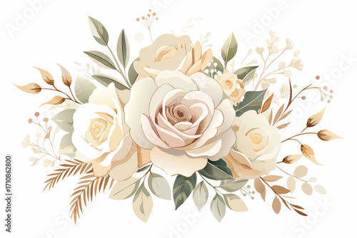 Soft watercolor floral arrangement with delicate cream and blush roses