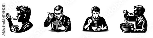 Modern Minimalist Men Tasting Soup Icon, Flat Silhouette of a Kitchen Cooking Vector for Food Illustration Design