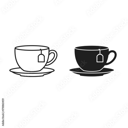 Tea Cup with Teabag Icon Set Vector Illustration