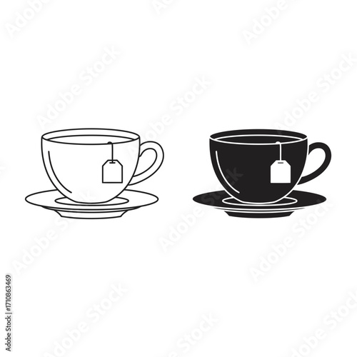 Tea Cup with Teabag Icon Set Vector Illustration