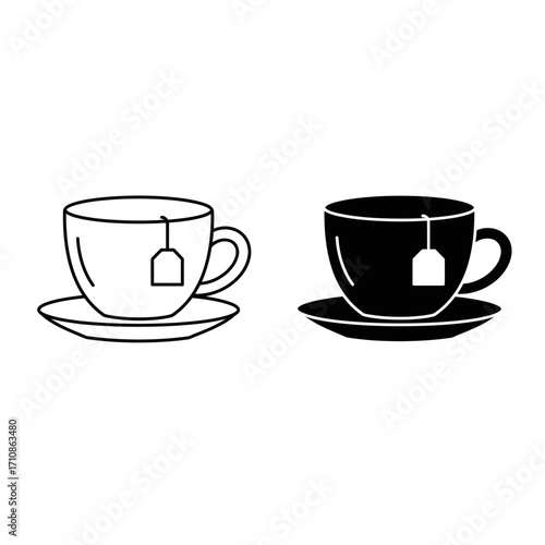 Tea Cup with Teabag Icon Set Vector Illustration