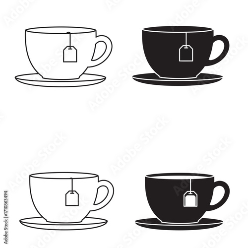 Tea Cup with Teabag Icon Set Vector Illustration