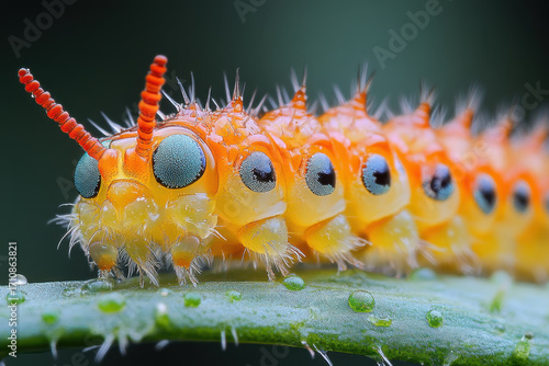 Close-up of a caterpillar munching on a leaf.