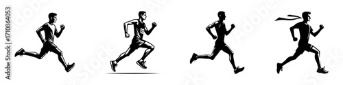 Modern Minimalist Men Running Marathon Icon, Flat Silhouette of an Athlete Vector for Sports Illustration Design