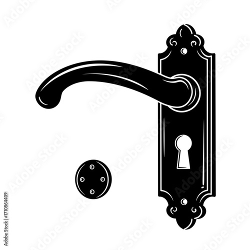 Vintage Black Door Handle with Keyhole Vector Illustration