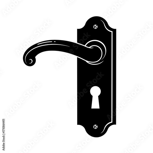 Vintage Black Door Handle with Keyhole Vector Illustration